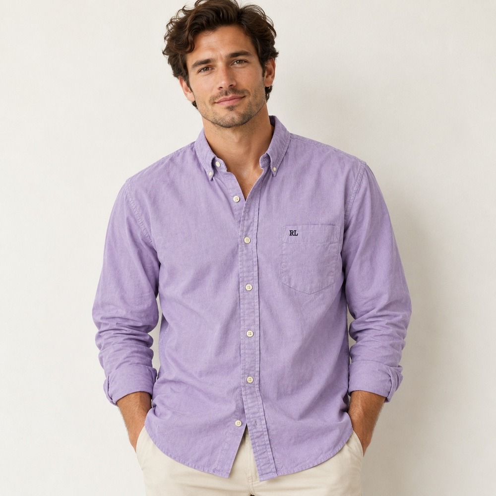 Polo Jeans Co Ralph Lauren Purple Cotton Button Down Shirt XL RL Logo Oxford